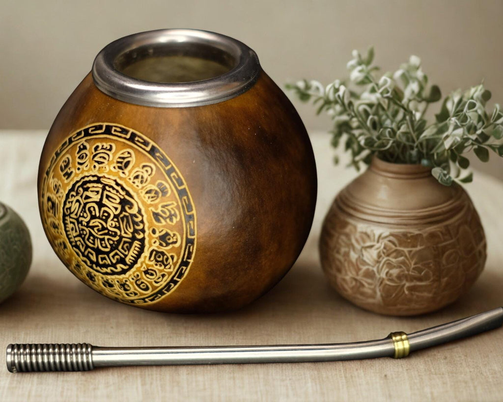 Calabash Mate Cup with Calendar Mandala Engraving