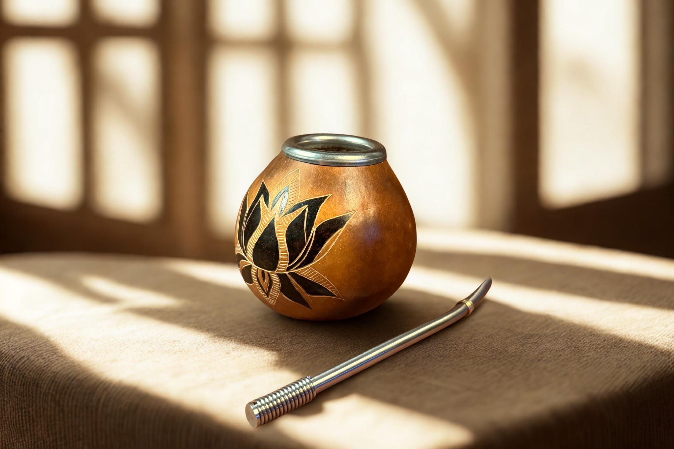 Yerba Mate Gourd 400ml White Lotus Engraving