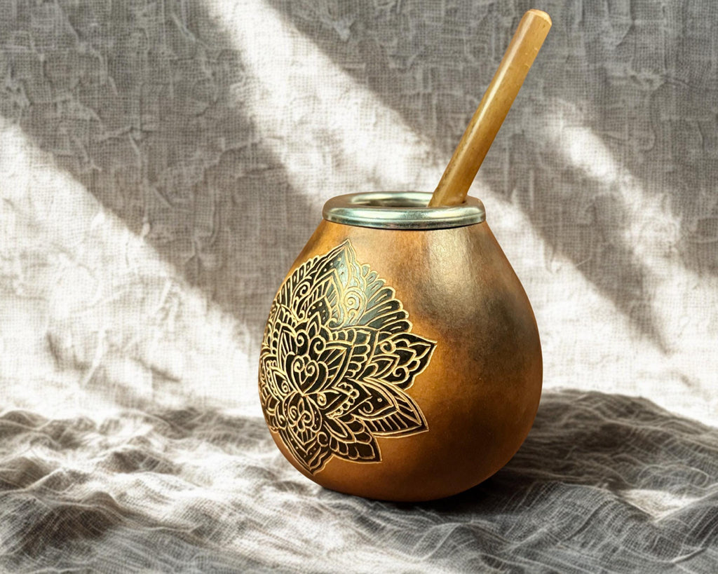 Calabash Mate Gourd with Lotus Flower