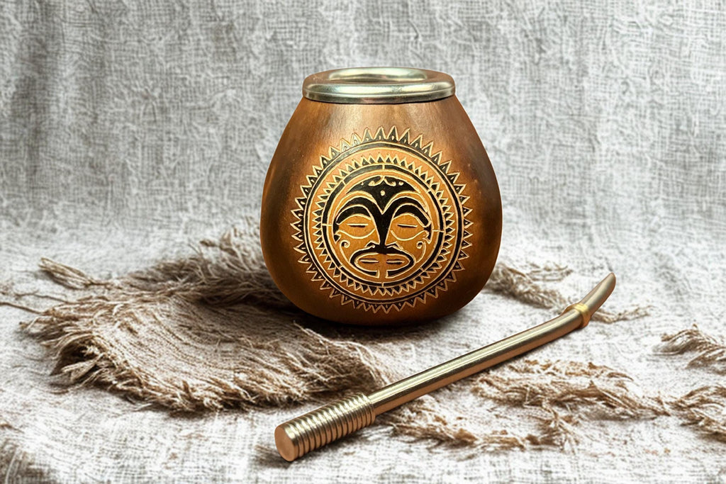 Yerba Mate Gourd with Tribal Sun Engraving – 400ml