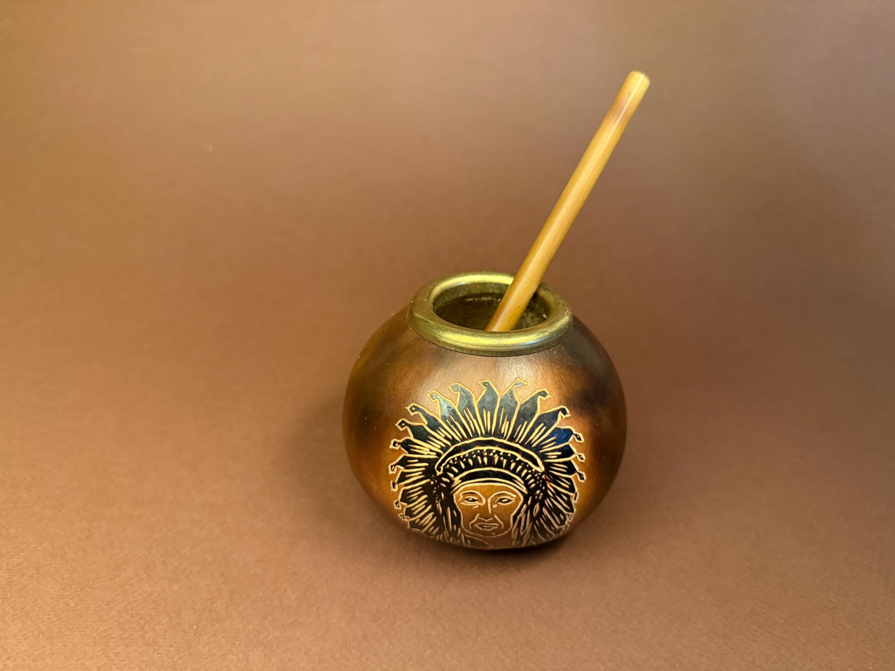 Yerba Mate Gourd Set, Hand Carved Calabash Cup 400ml with Bamboo Bombilla