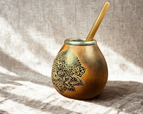 Calabash Mate Gourd with Lotus Flower