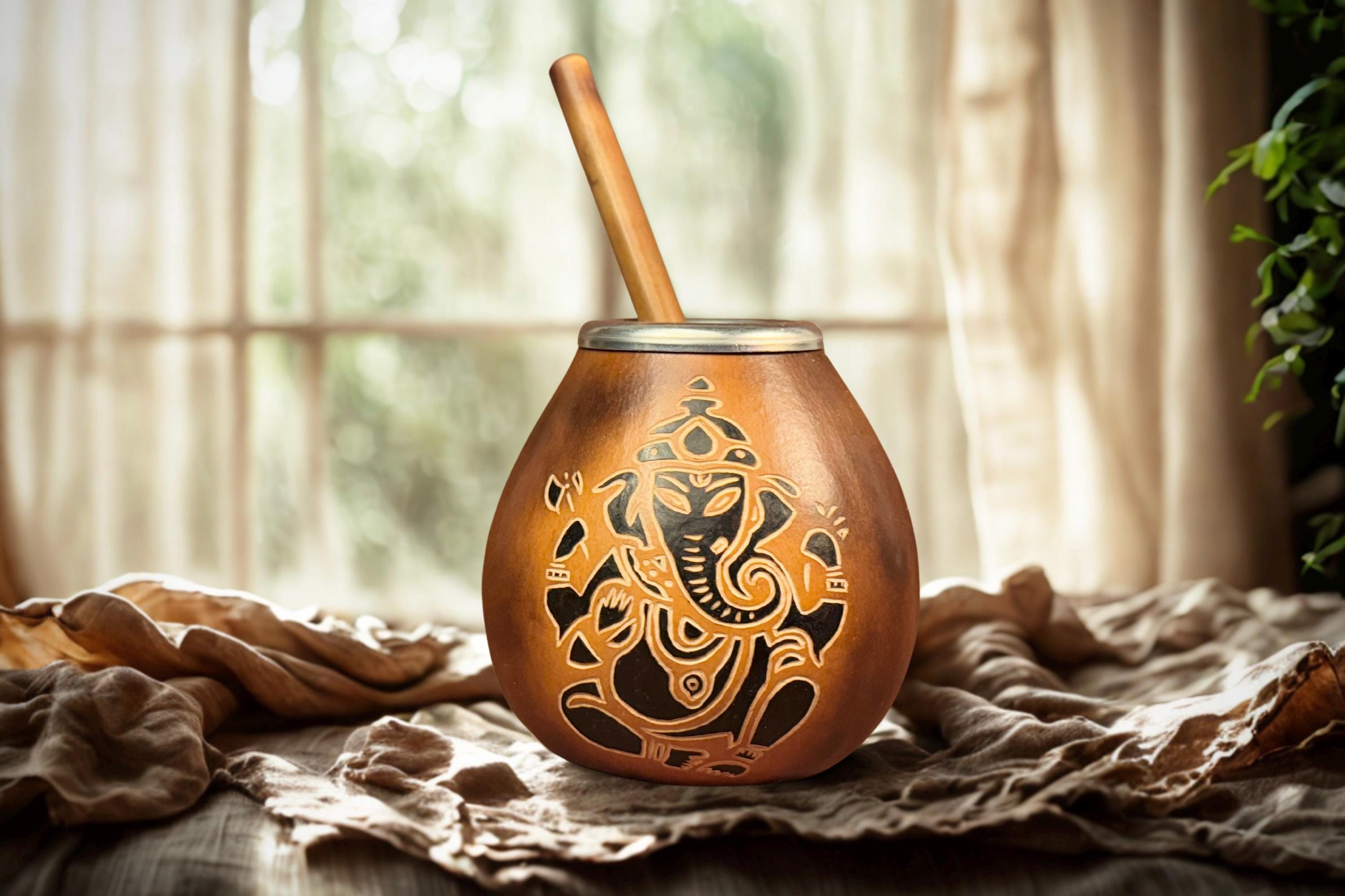 Yerba Mate Gourd with Ganesha Engraving