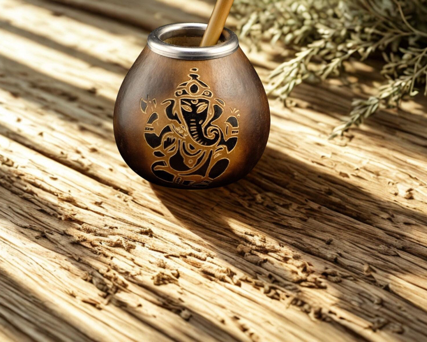 Yerba Mate Gourd with Ganesha Engraving – 400ml