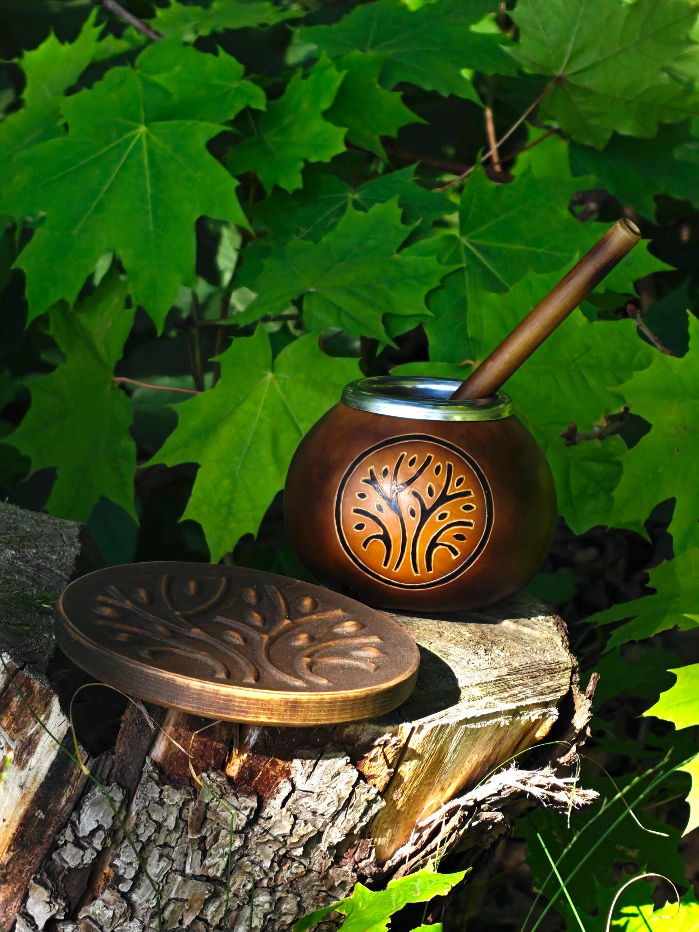 Yerba Mate Gourd with Tree of Life Engraving