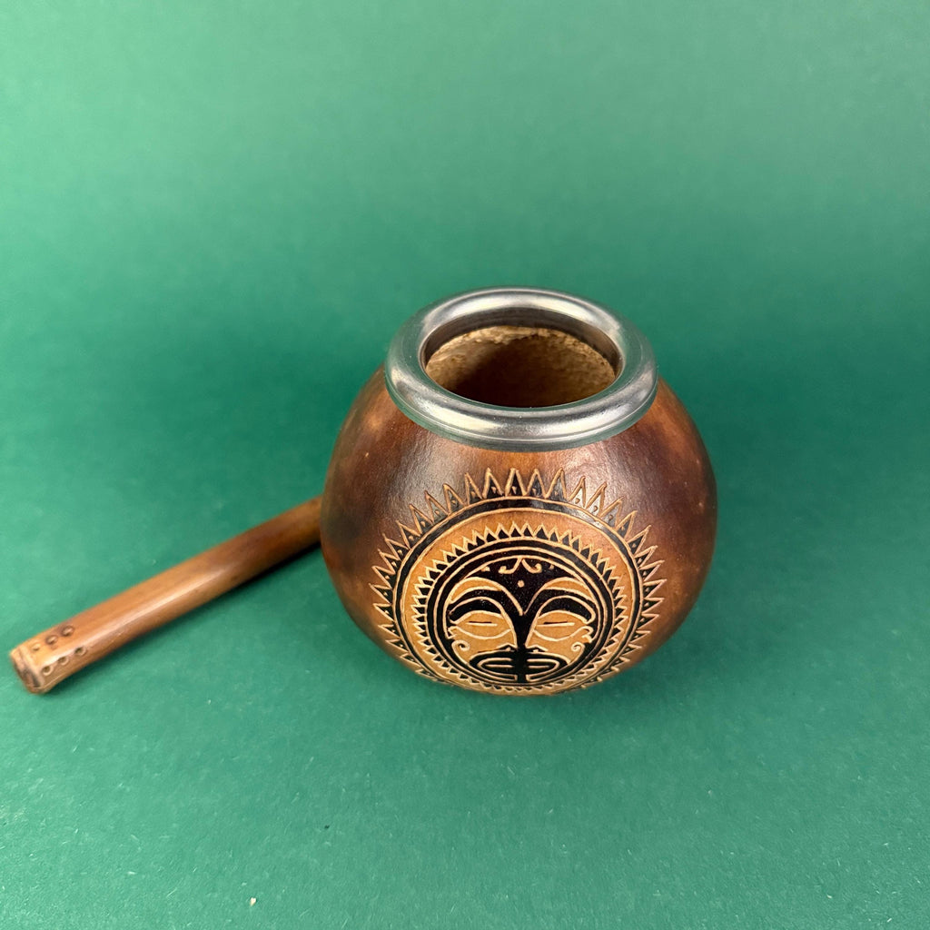Yerba Mate Gourd with Tribal Sun Engraving – 400ml