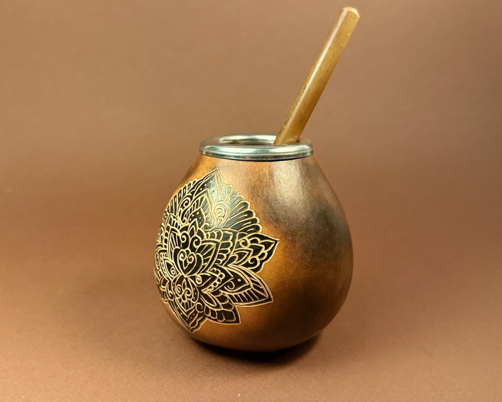 Calabash Mate Gourd with Lotus Flower