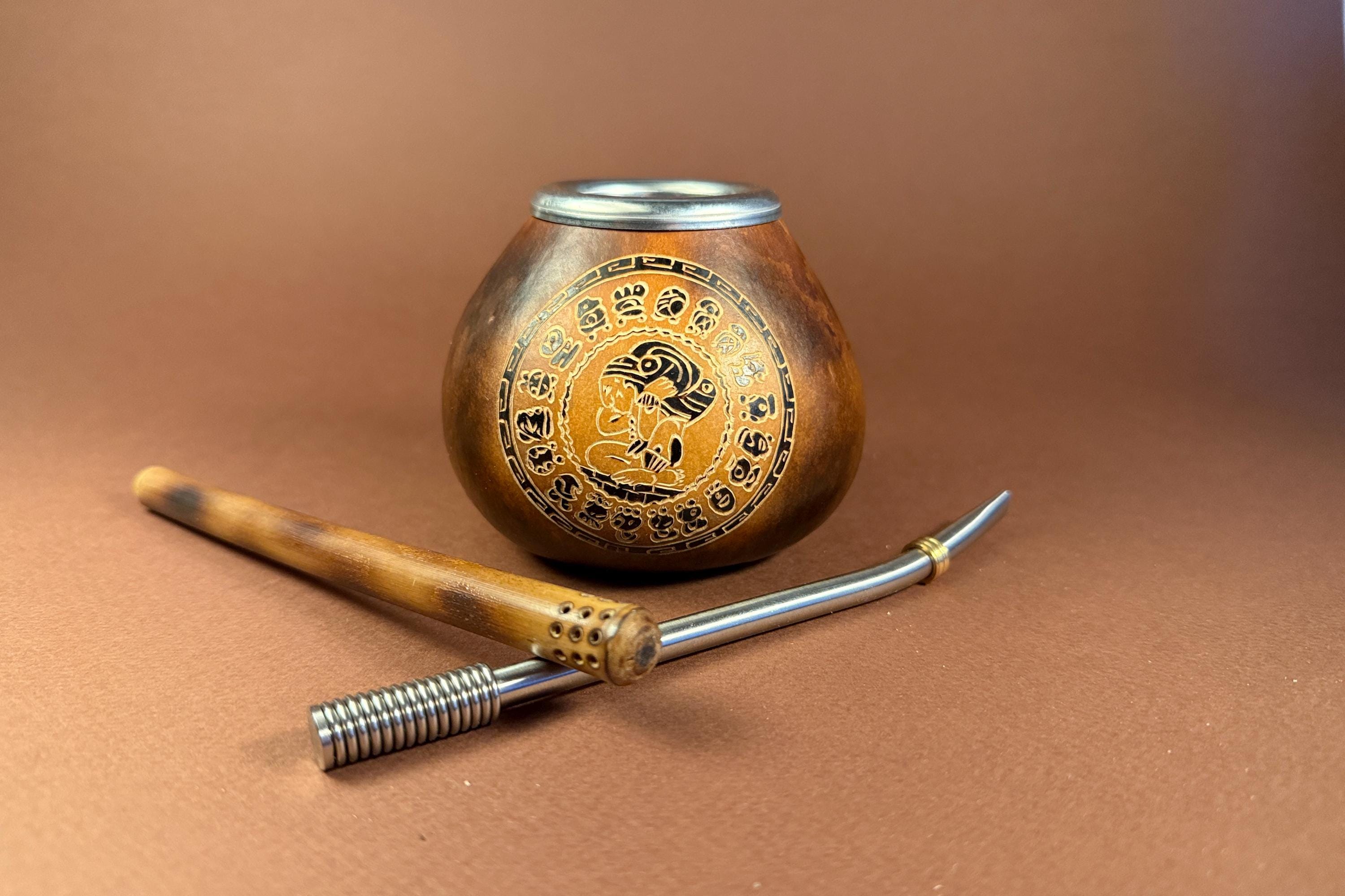 Yerba Mate Gourd 400ml with Calendar Mandala Engraving