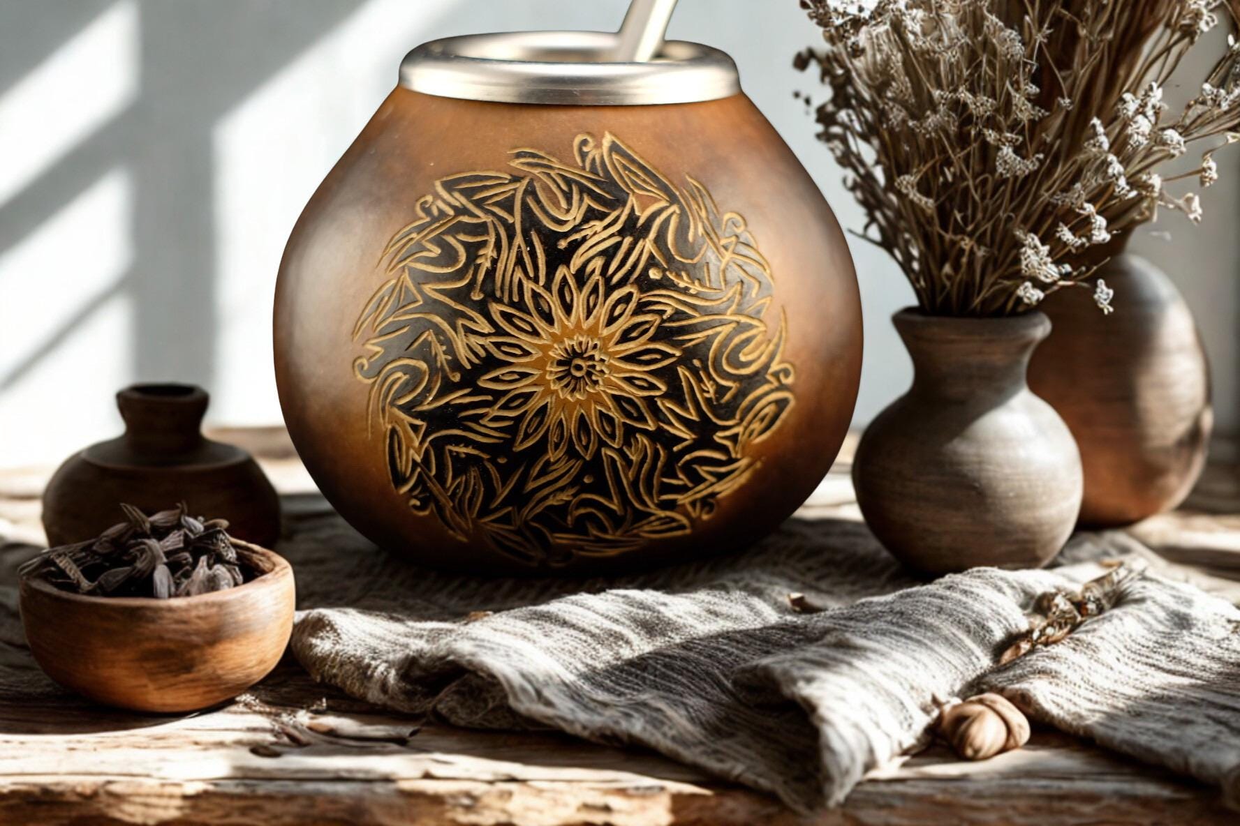 Sun Engraved Mate Gourd 400ml
